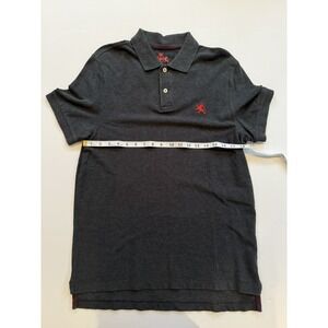 Express Men Medium Polo Shirt Dark Gray Red Lion 100% Cotton Preppy Casual